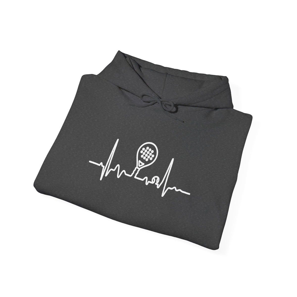 Grey hoodie with ECG heartbeat line padel graphic 