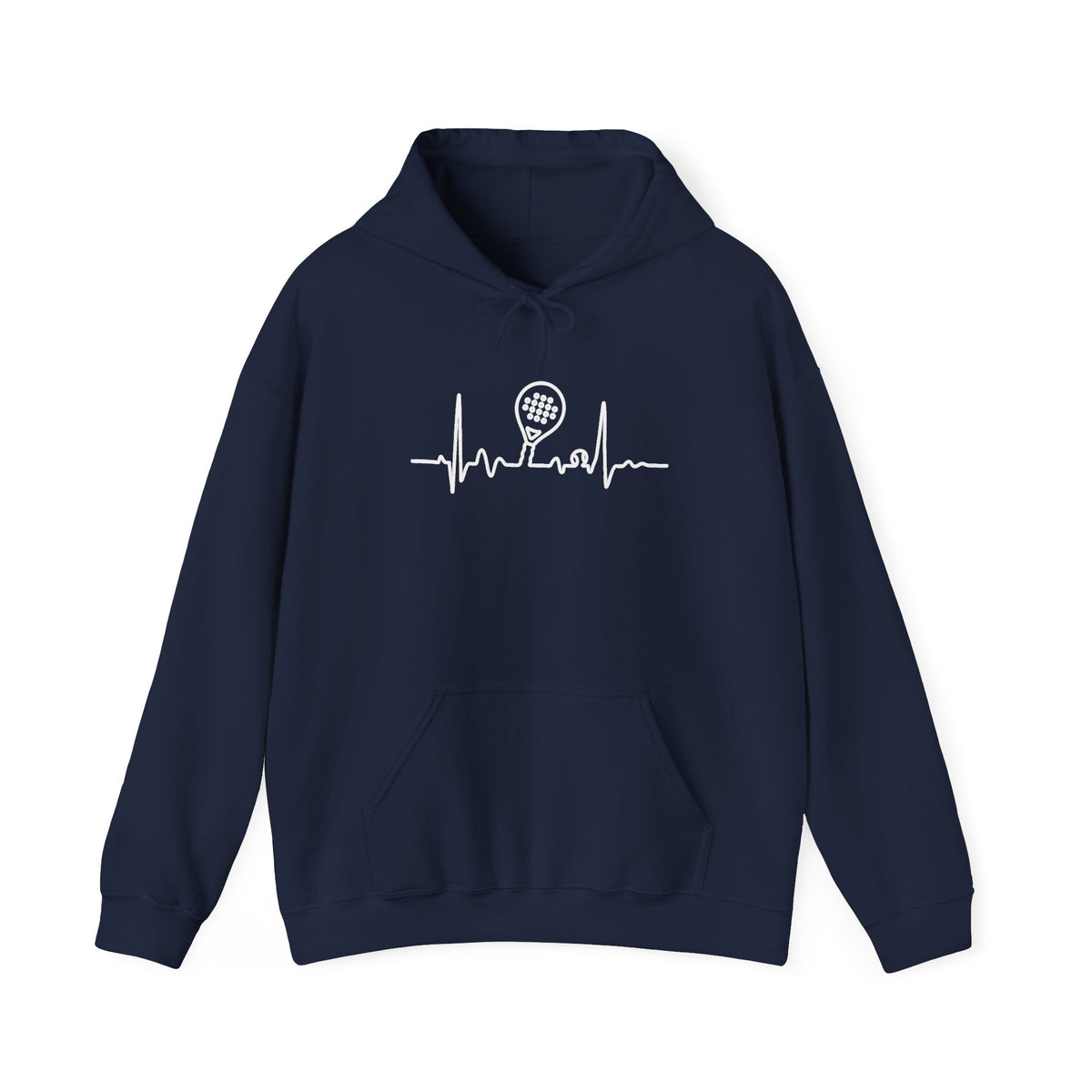 Navy hoodie with ECG heartbeat line padel graphic 