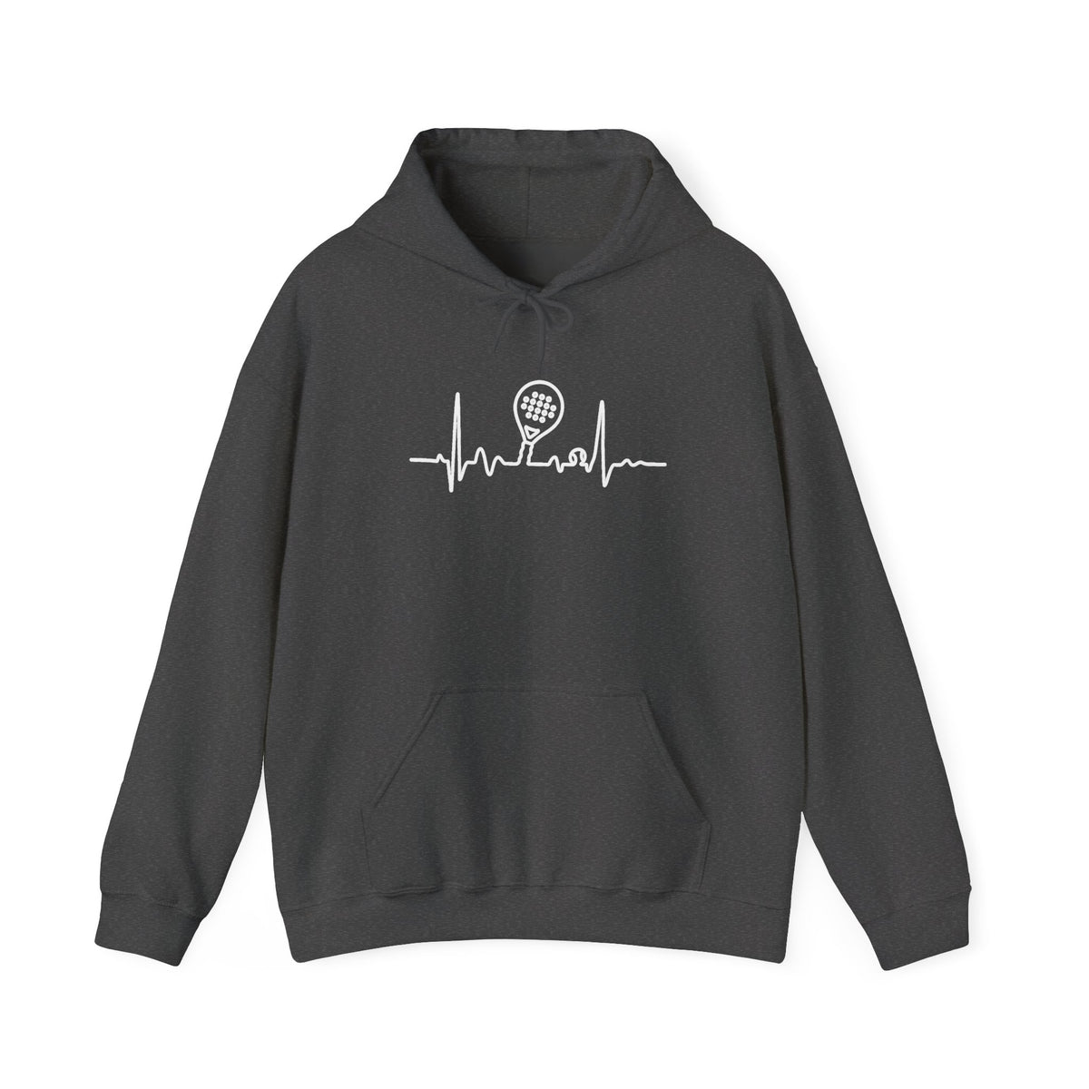 Grey hoodie with ECG heartbeat line padel graphic 